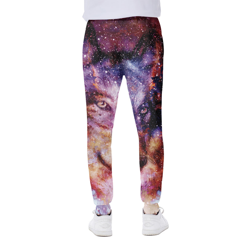 Galaxy Wolf Portrait Print Scuba Joggers