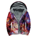 Galaxy Wolf Portrait Print Sherpa Lined Zip Up Hoodie