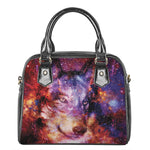 Galaxy Wolf Portrait Print Shoulder Handbag