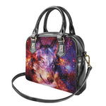 Galaxy Wolf Portrait Print Shoulder Handbag