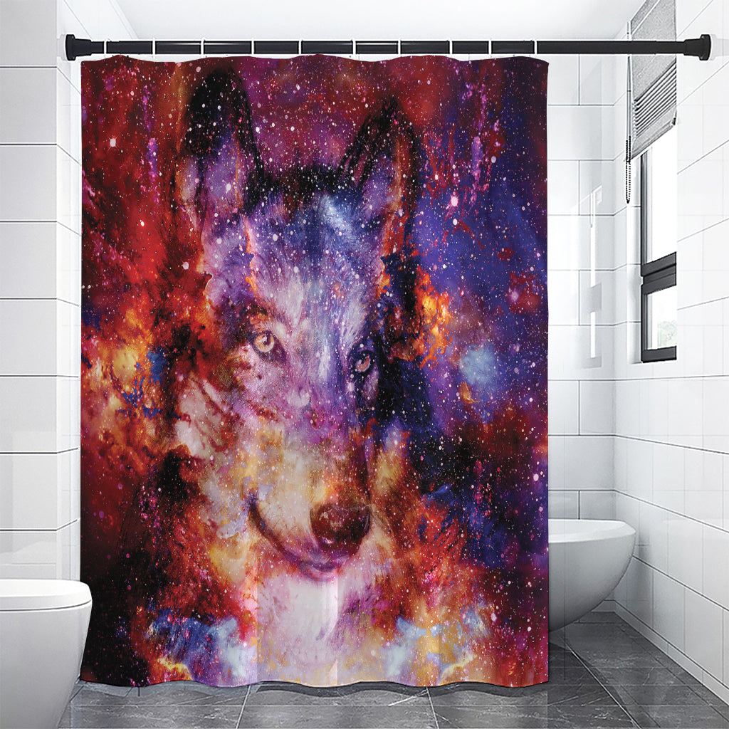 Galaxy Wolf Portrait Print Shower Curtain