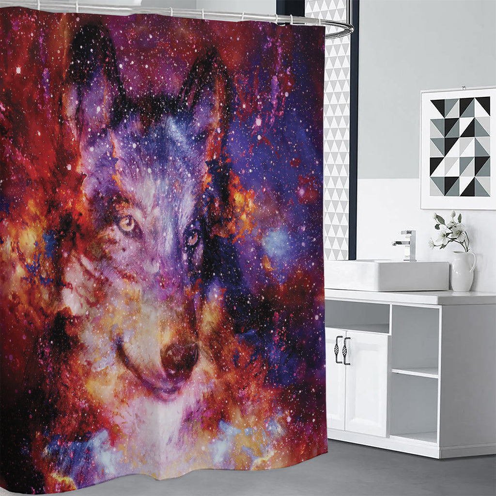Galaxy Wolf Portrait Print Shower Curtain
