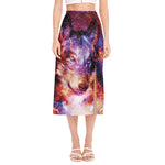 Galaxy Wolf Portrait Print Side Slit Midi Skirt