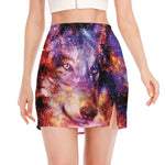 Galaxy Wolf Portrait Print Side Slit Mini Skirt