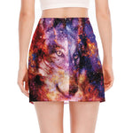 Galaxy Wolf Portrait Print Side Slit Mini Skirt