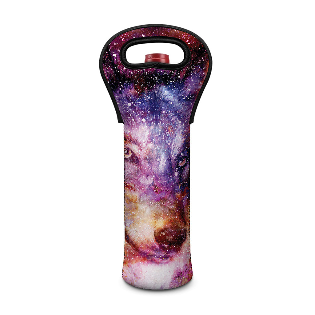 Galaxy Wolf Portrait Print Single Neoprene Wine Tote