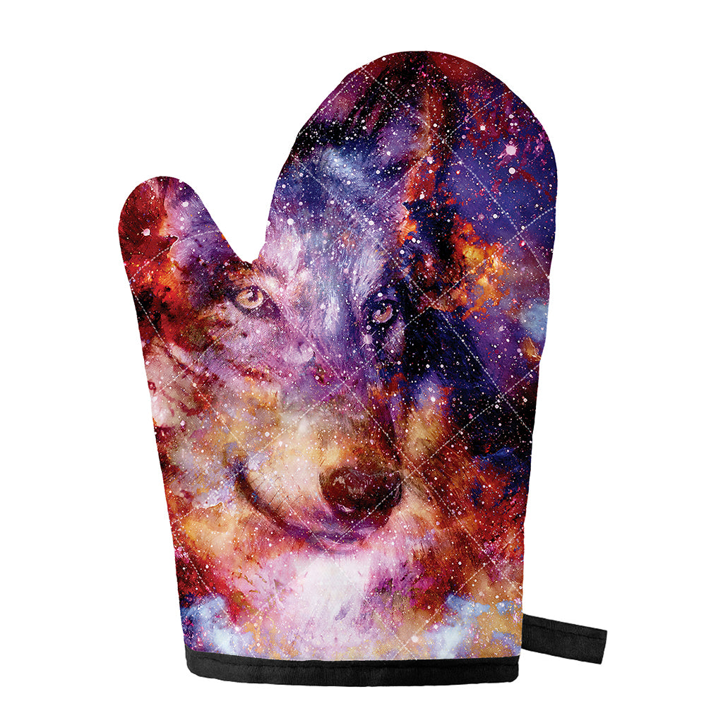 Galaxy Wolf Portrait Print Single Oven Mitt