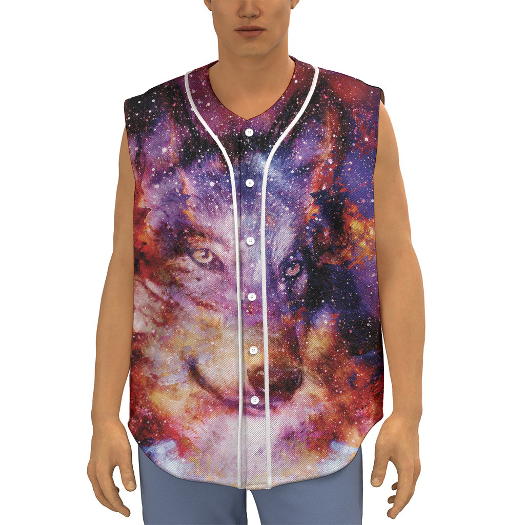Galaxy Wolf Portrait Print Sleeveless Baseball Jersey