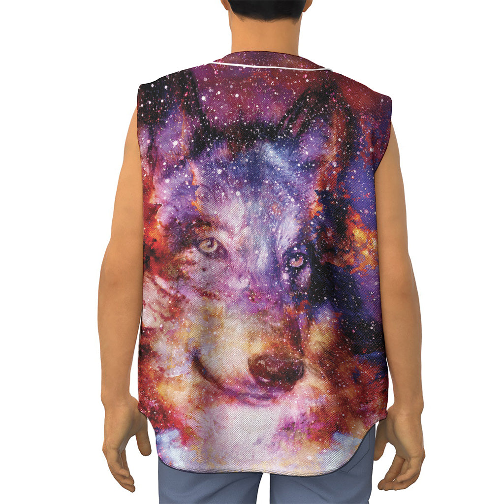Galaxy Wolf Portrait Print Sleeveless Baseball Jersey