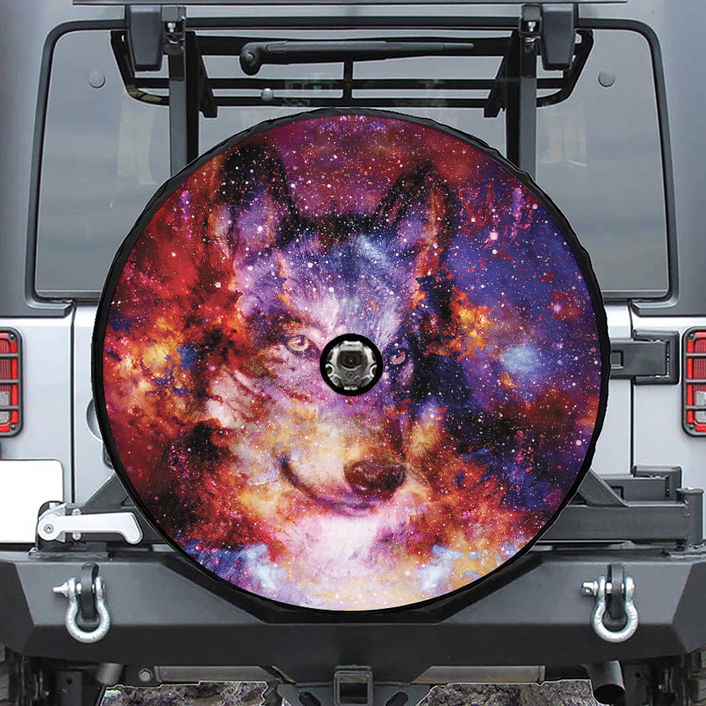 Galaxy Wolf Portrait Print Tire Cover With Camera Hole