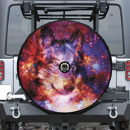 Galaxy Wolf Portrait Print Tire Cover With Camera Hole