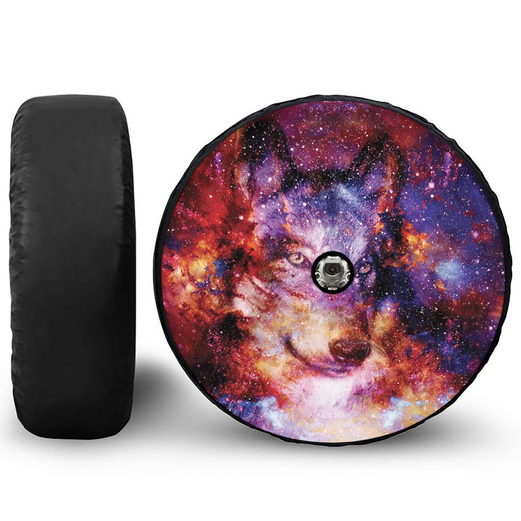 Galaxy Wolf Portrait Print Tire Cover With Camera Hole