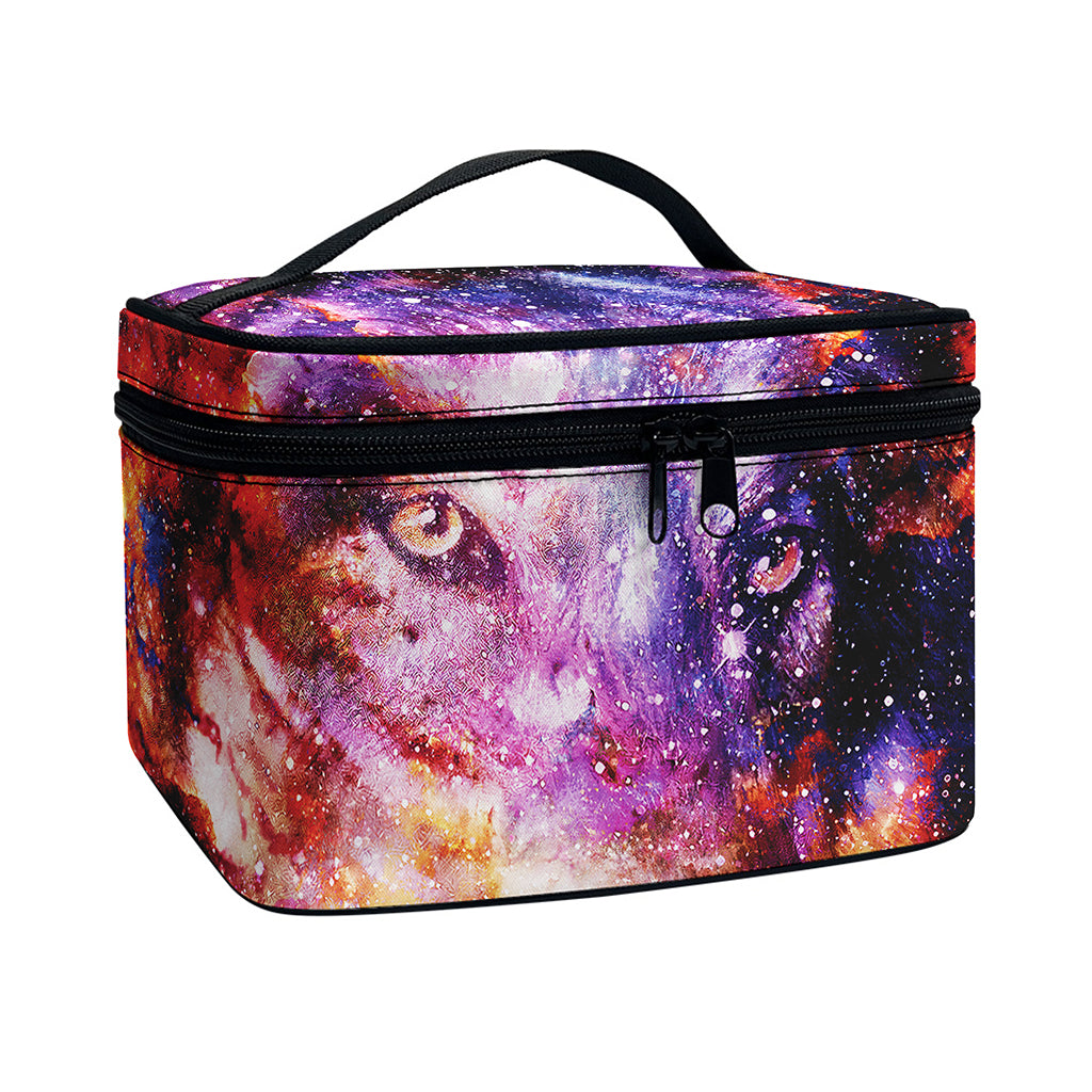 Galaxy Wolf Portrait Print Travel Makeup Bag