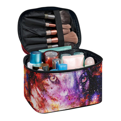 Galaxy Wolf Portrait Print Travel Makeup Bag
