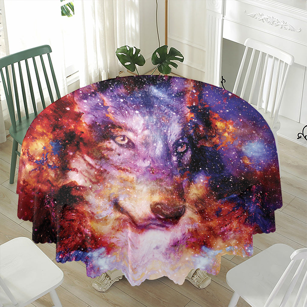 Galaxy Wolf Portrait Print Waterproof Round Tablecloth