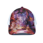 Galaxy Wolf Portrait Print White Mesh Trucker Cap