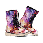 Galaxy Wolf Portrait Print Winter Boots