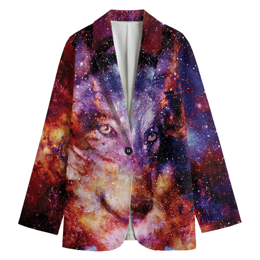 Galaxy Wolf Portrait Print Women's Blazer