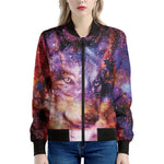 Galaxy Wolf Portrait Print Women's Bomber Jacket