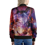 Galaxy Wolf Portrait Print Women's Bomber Jacket