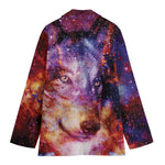 Galaxy Wolf Portrait Print Women's Cotton Blazer