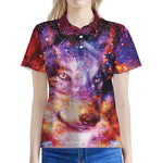 Galaxy Wolf Portrait Print Women's Polo Shirt