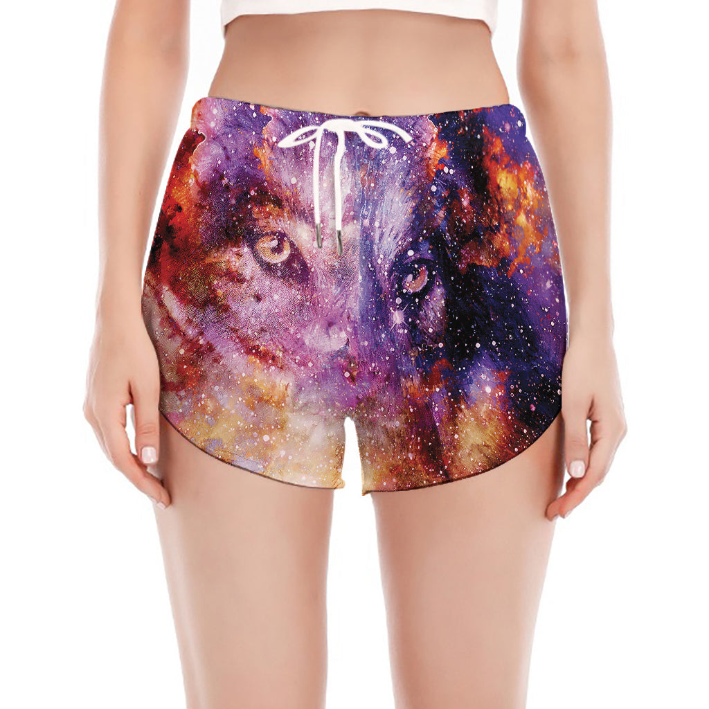 Galaxy Wolf Portrait Print Women's Split Running Shorts