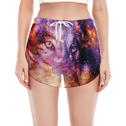Galaxy Wolf Portrait Print Women's Split Running Shorts