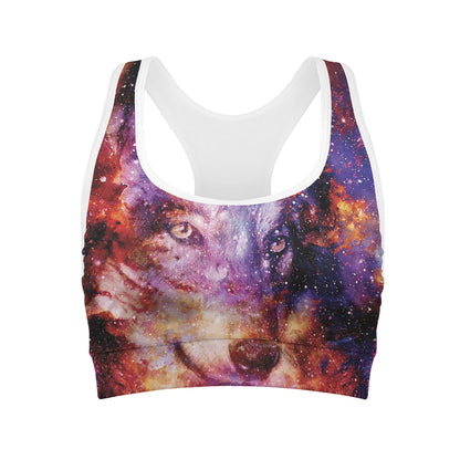 Galaxy Wolf Portrait Print Women's Sports Bra