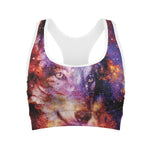 Galaxy Wolf Portrait Print Women's Sports Bra
