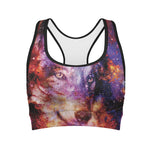 Galaxy Wolf Portrait Print Women's Sports Bra