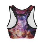 Galaxy Wolf Portrait Print Women's Sports Bra