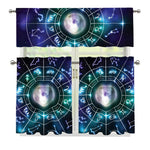 Galaxy Zodiac Wheel Print 3 Piece Kitchen Curtains