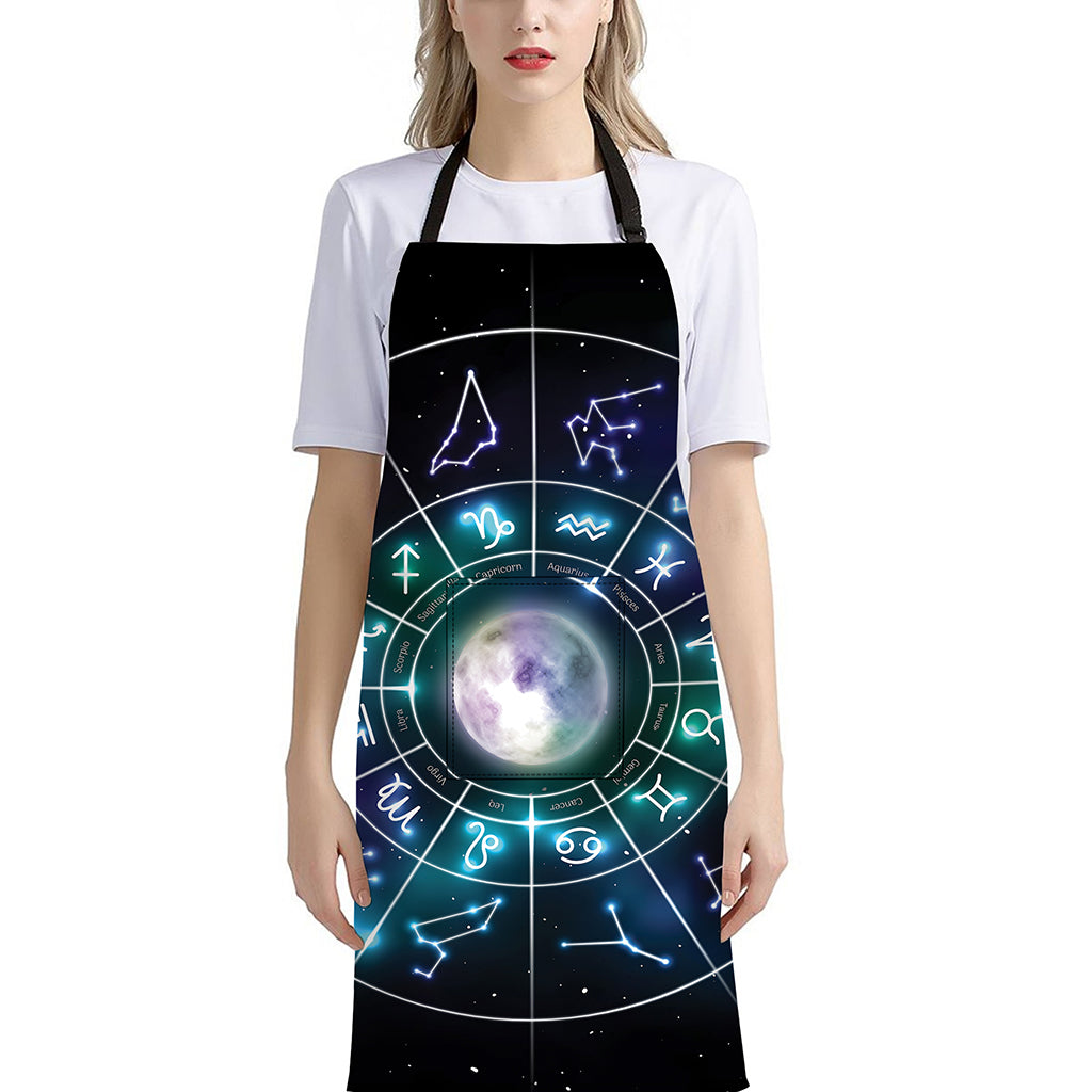 Galaxy Zodiac Wheel Print Bib Apron With Pocket