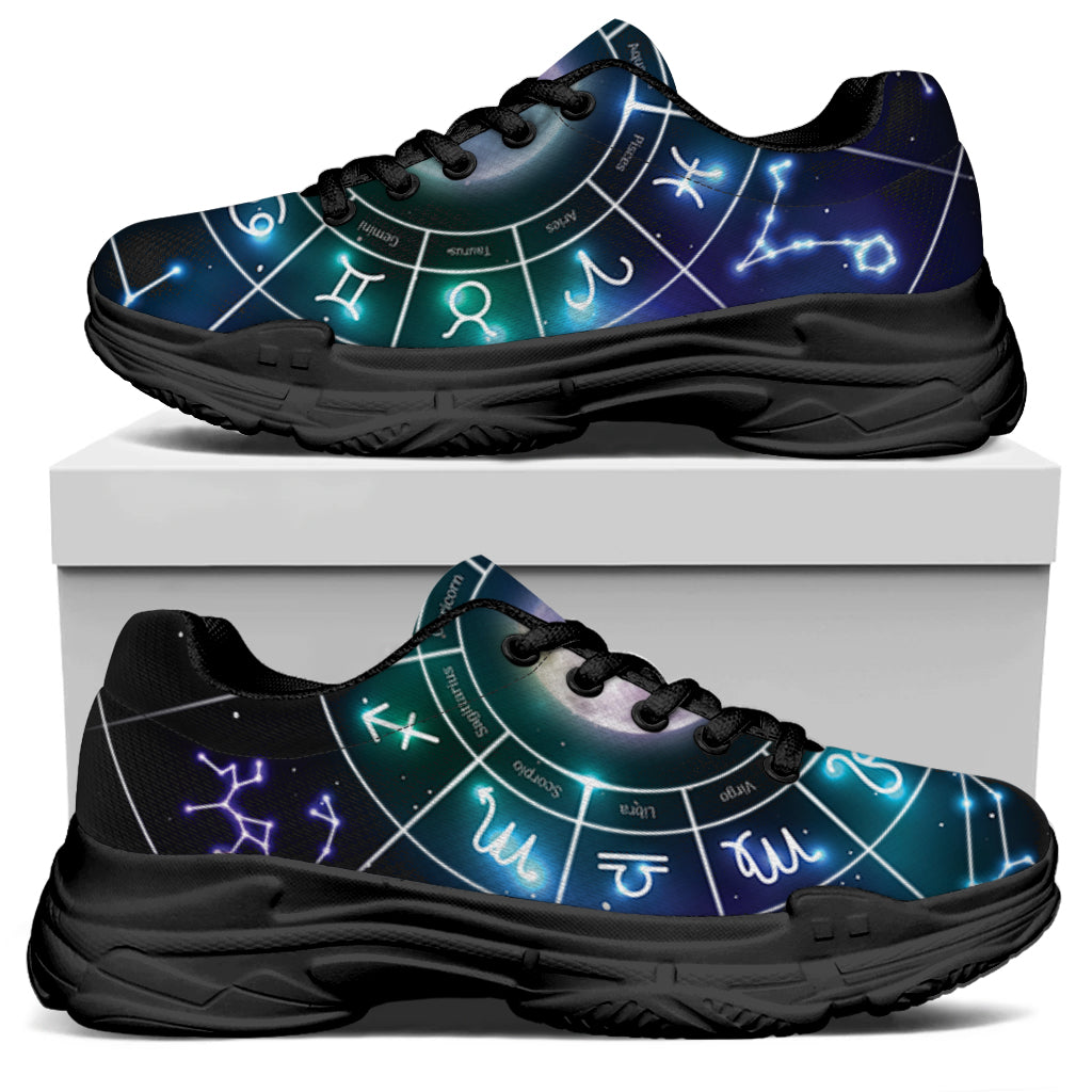 Galaxy Zodiac Wheel Print Black Chunky Shoes