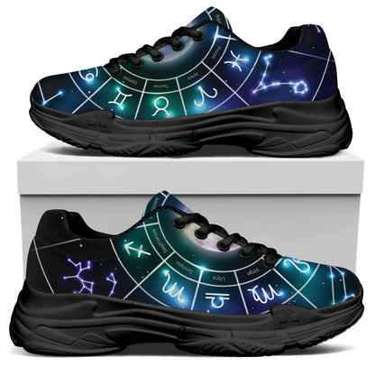 Galaxy Zodiac Wheel Print Black Chunky Shoes