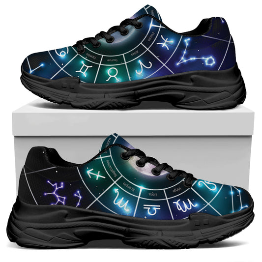 Galaxy Zodiac Wheel Print Black Chunky Shoes