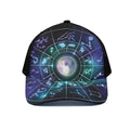 Galaxy Zodiac Wheel Print Black Mesh Trucker Hat