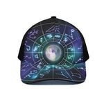 Galaxy Zodiac Wheel Print Black Mesh Trucker Cap