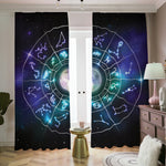 Galaxy Zodiac Wheel Print Blackout Pencil Pleat Curtains