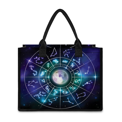 Galaxy Zodiac Wheel Print Canvas Tote Bag