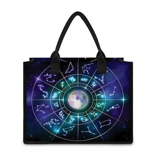 Galaxy Zodiac Wheel Print Canvas Tote Bag