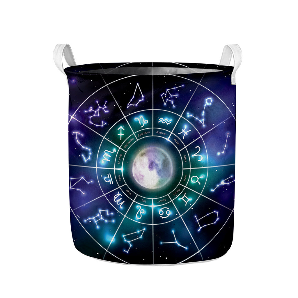 Galaxy Zodiac Wheel Print Collapsible Laundry Basket