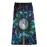 Galaxy Zodiac Wheel Print Cotton Front Slit Maxi Skirt