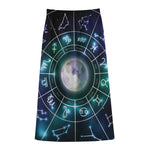 Galaxy Zodiac Wheel Print Cotton Front Slit Maxi Skirt