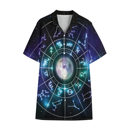 Galaxy Zodiac Wheel Print Cotton Hawaiian Shirt