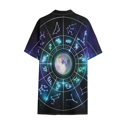 Galaxy Zodiac Wheel Print Cotton Hawaiian Shirt