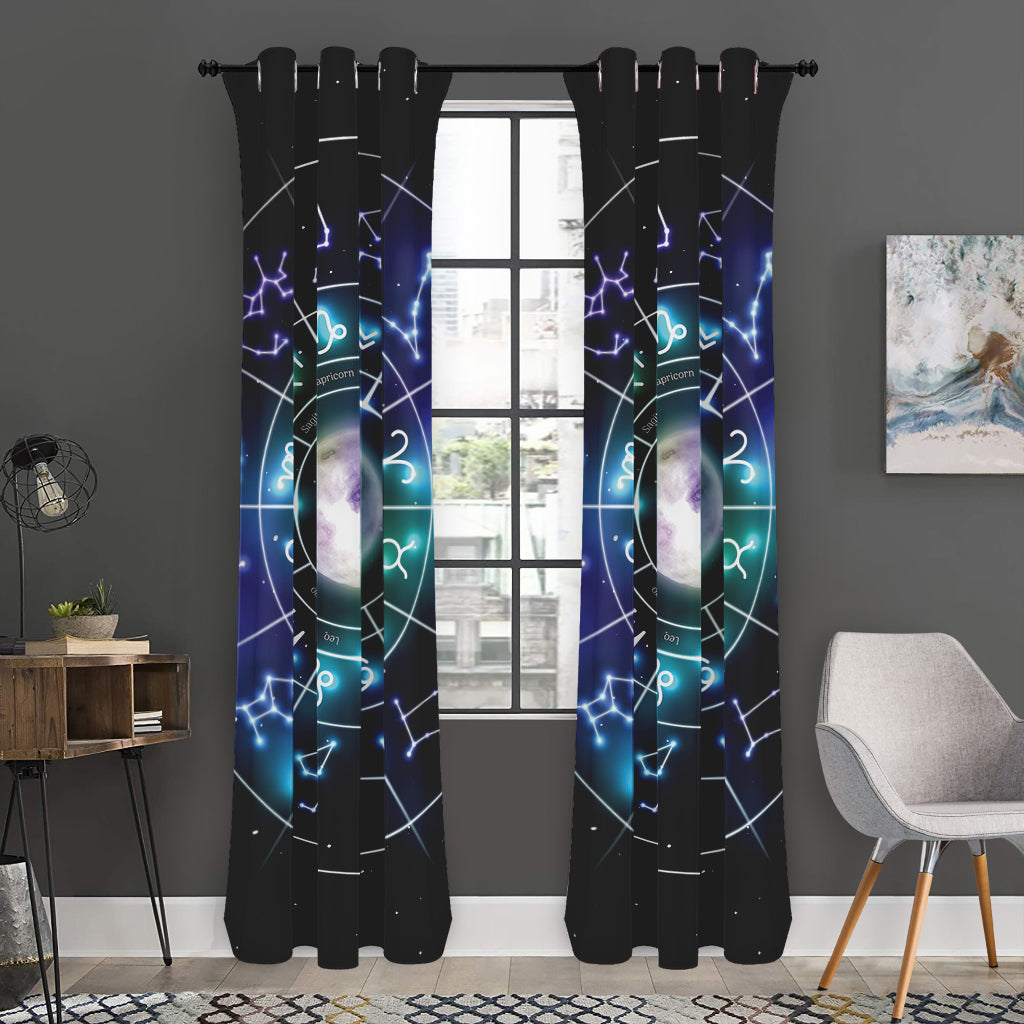 Galaxy Zodiac Wheel Print Curtain