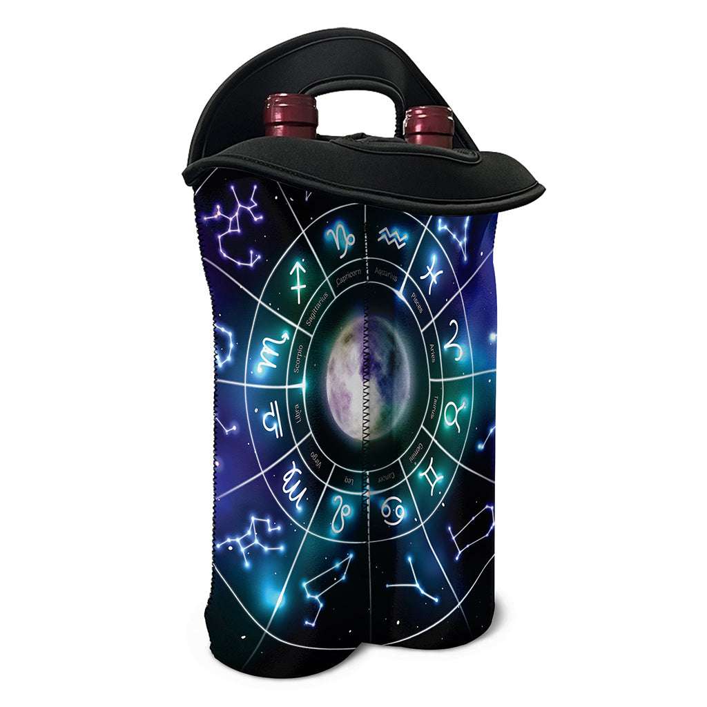 Galaxy Zodiac Wheel Print Double Neoprene Wine Tote