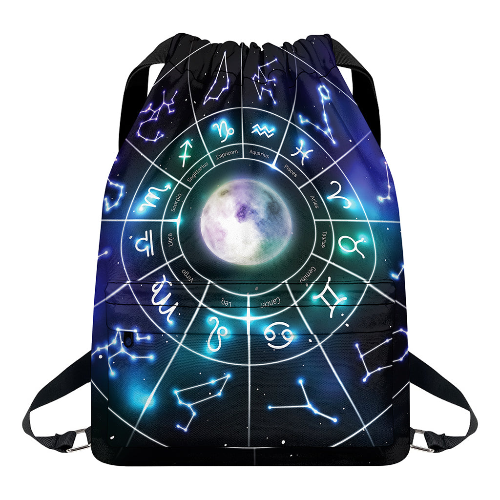 Galaxy Zodiac Wheel Print Drawstring Backpack